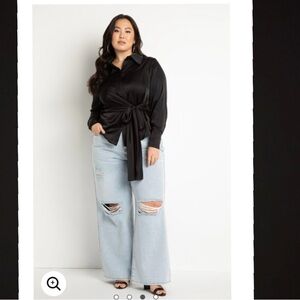 ELOQUII Wide leg distressed jean